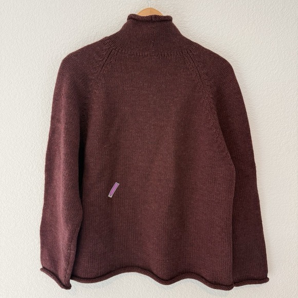 Vtg JCrew Mens Roll Neck Wool Oarsman Sweater L Burgundy 90s Fisherman HOLE READ - Picture 2 of 5